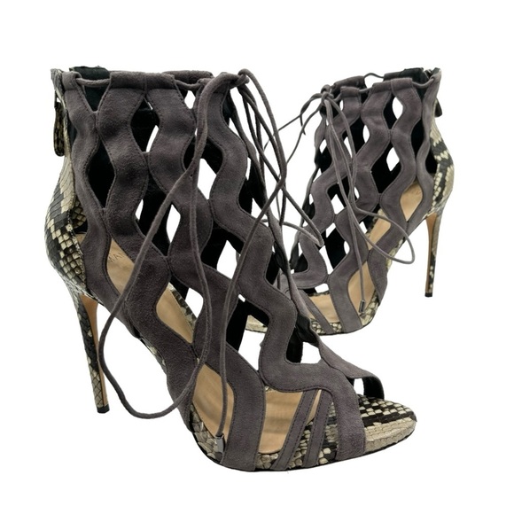 ALEXANDRE BIRMAN Loretta Lace Up Suede Python Snake Print Heels Size 40 / 10 - Picture 1 of 8